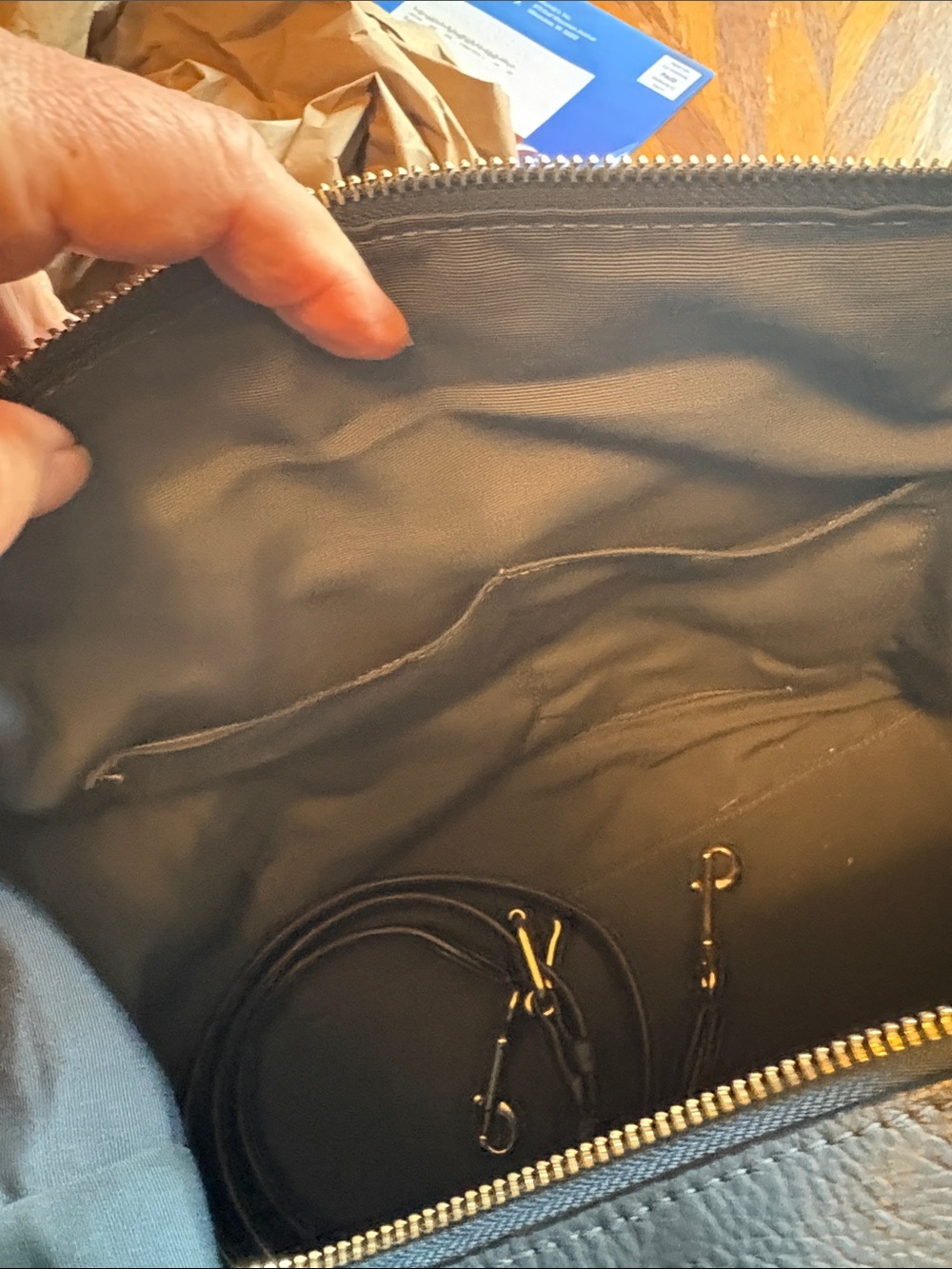 Coach Navy Pebbled Leather Satchel with suede sides and gold Hardware - Picture 8 of 9